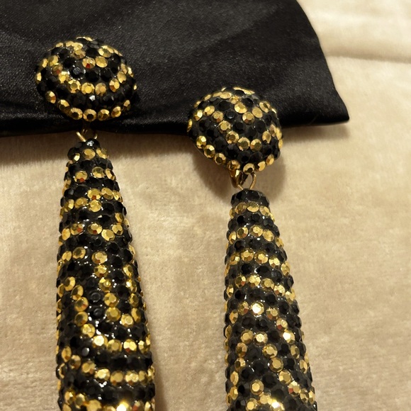 Vintage Bellini Gold/Black Runway Glitz Crystal Teardrop - New Designer - Picture 9 of 16